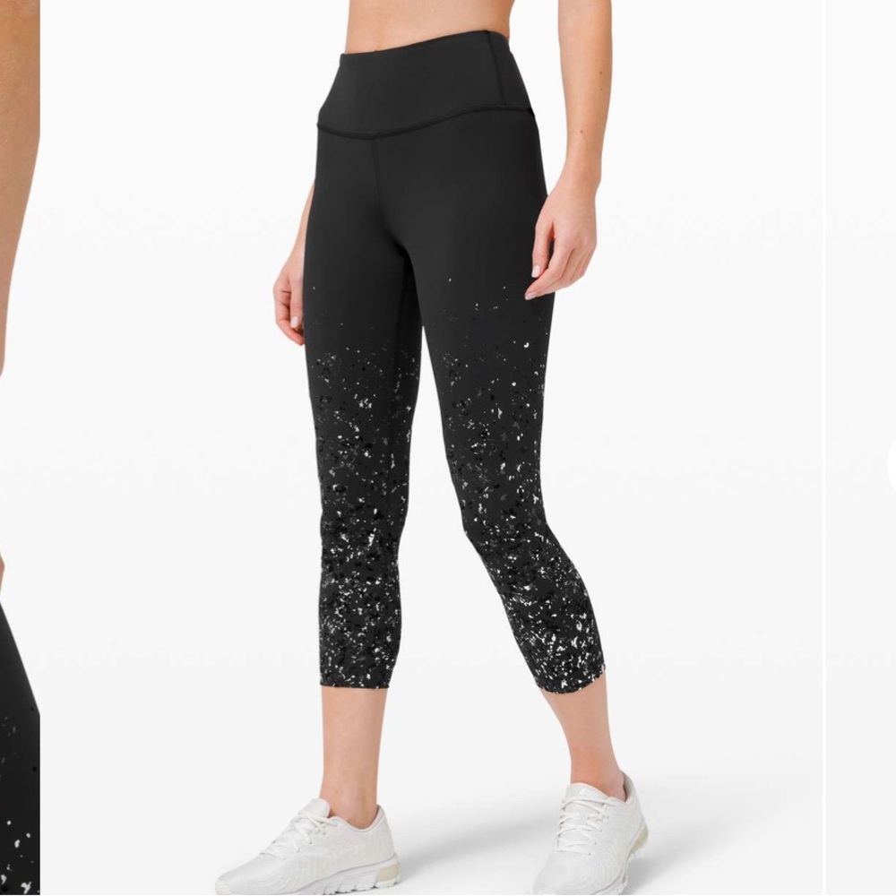 Lululemon Speed Wunder Mid Rise Crop Leggings 23" Speckle Shine Black Deep Coal